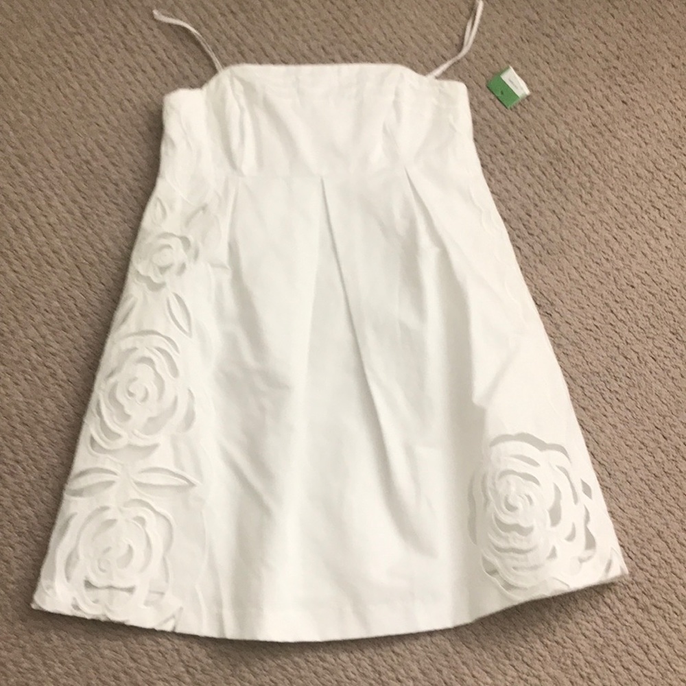 Lilly Pulitzer White Strapless Floral Appliqué Dress